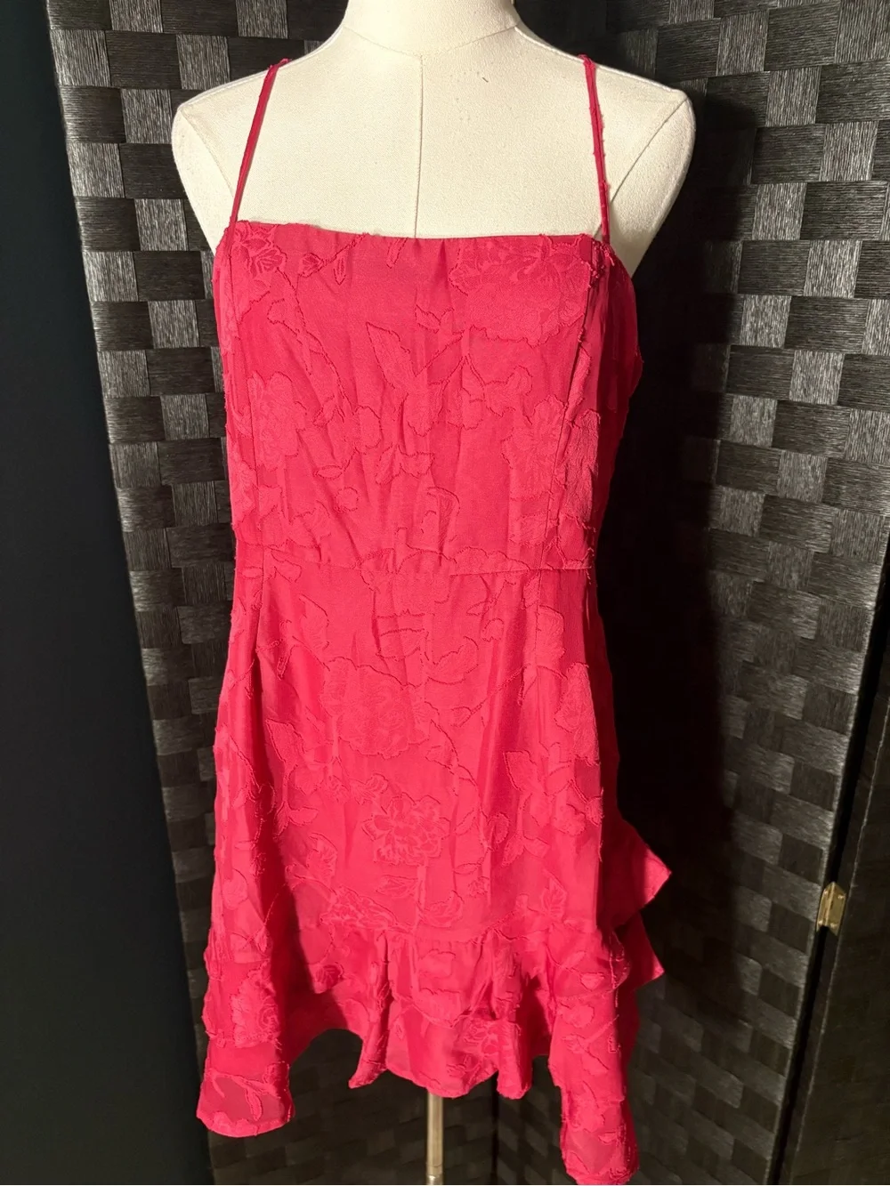 Francesca's Christian Jacquard Ruffle Hem Mini Dress